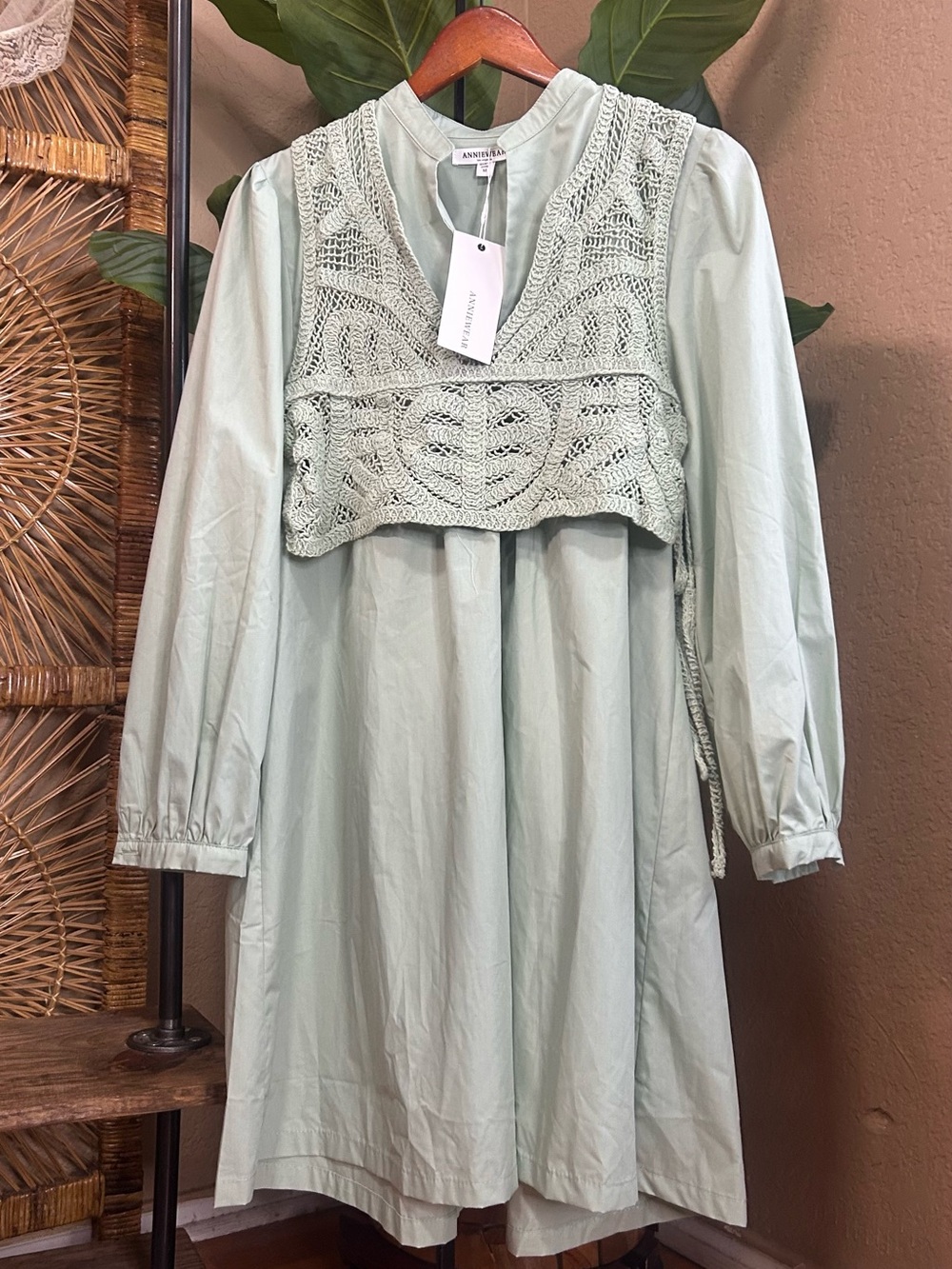 Anniewear Boutique new Cotton dress with crochet vest size medium loose fit Alin
